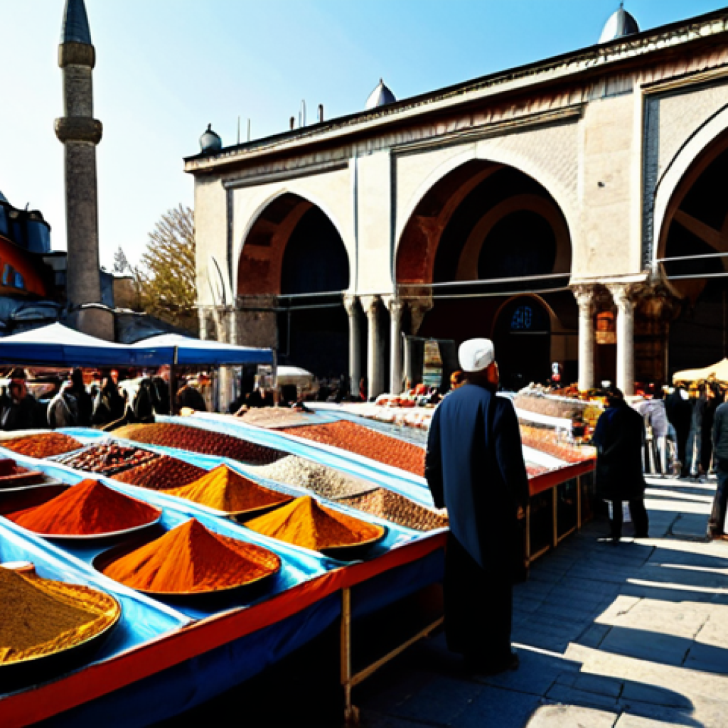 튀르키예에서의 비즈니스 기회 - **Prompt:** A bustling Istanbul marketplace, vendors selling spices, textiles, and Turkish delights,...