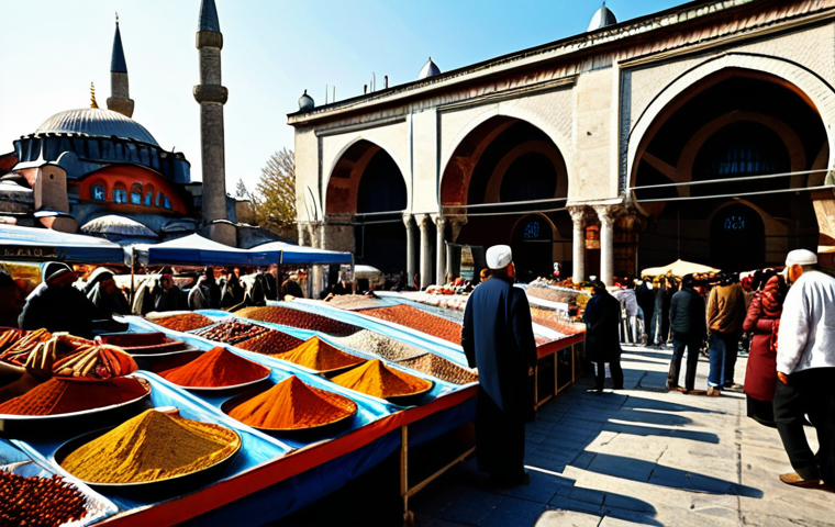 튀르키예에서의 비즈니스 기회 - **Prompt:** A bustling Istanbul marketplace, vendors selling spices, textiles, and Turkish delights,...
