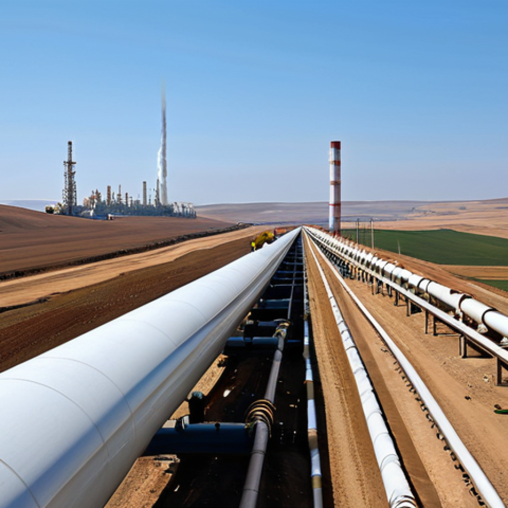 튀르키예와 러시아의 외교 관계 - Energy Cooperation**
"A modern natural gas pipeline stretching across a vast landscape, connecting ...