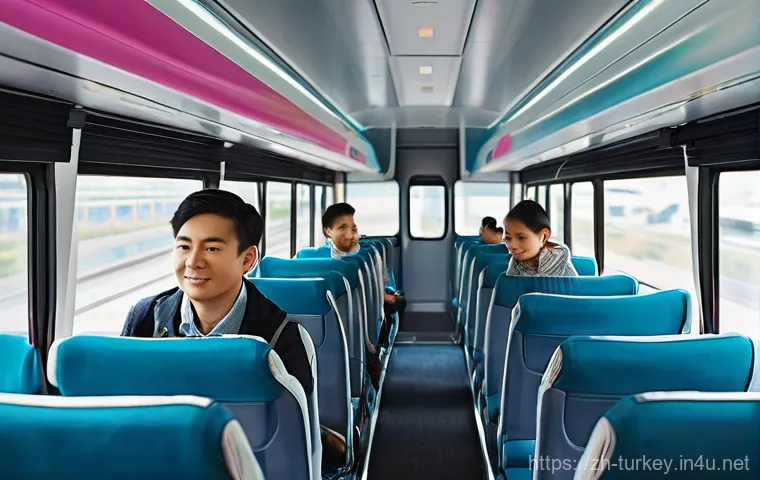 튀르키예 주요 공항별 가는 방법 - **Prompt:** A diverse group of travelers, including a young couple and a family with a baby in a cle...