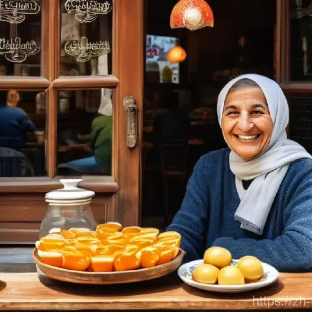 튀르키예 언어 기초 회화 표현 - **Prompt:** A serene and authentic scene inside a cozy Turkish breakfast shop. A solo female Chinese...