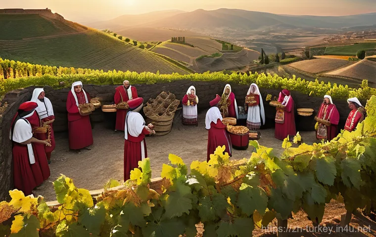 튀르키예 와인 생산 지역과 시음 - **Ancient Anatolian Harvest Celebration:** An epic, wide-angle shot depicting an ancient Anatolian h...
