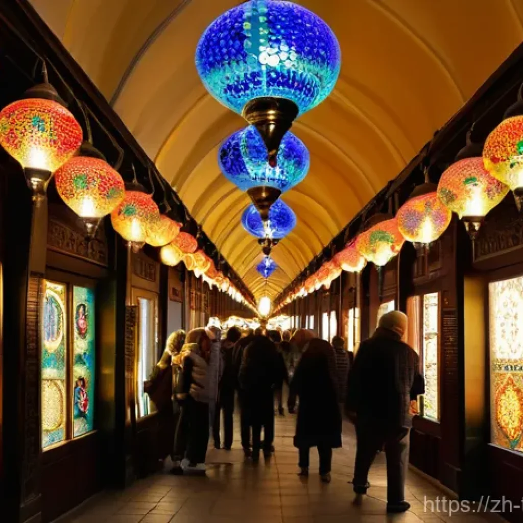 이스탄불 그랜드 바자 쇼핑 꿀팁 - **Prompt for Turkish Lamps:**
"A vibrant and bustling aisle within the historic Grand Bazaar in ...