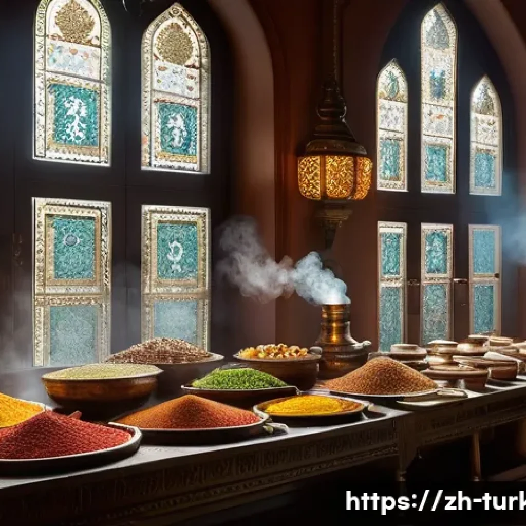 튀르키예의 역사적 요리책 - **Ottoman Palace Master Chef's Creation:** A richly detailed image capturing an ornate, grand Ottoma...