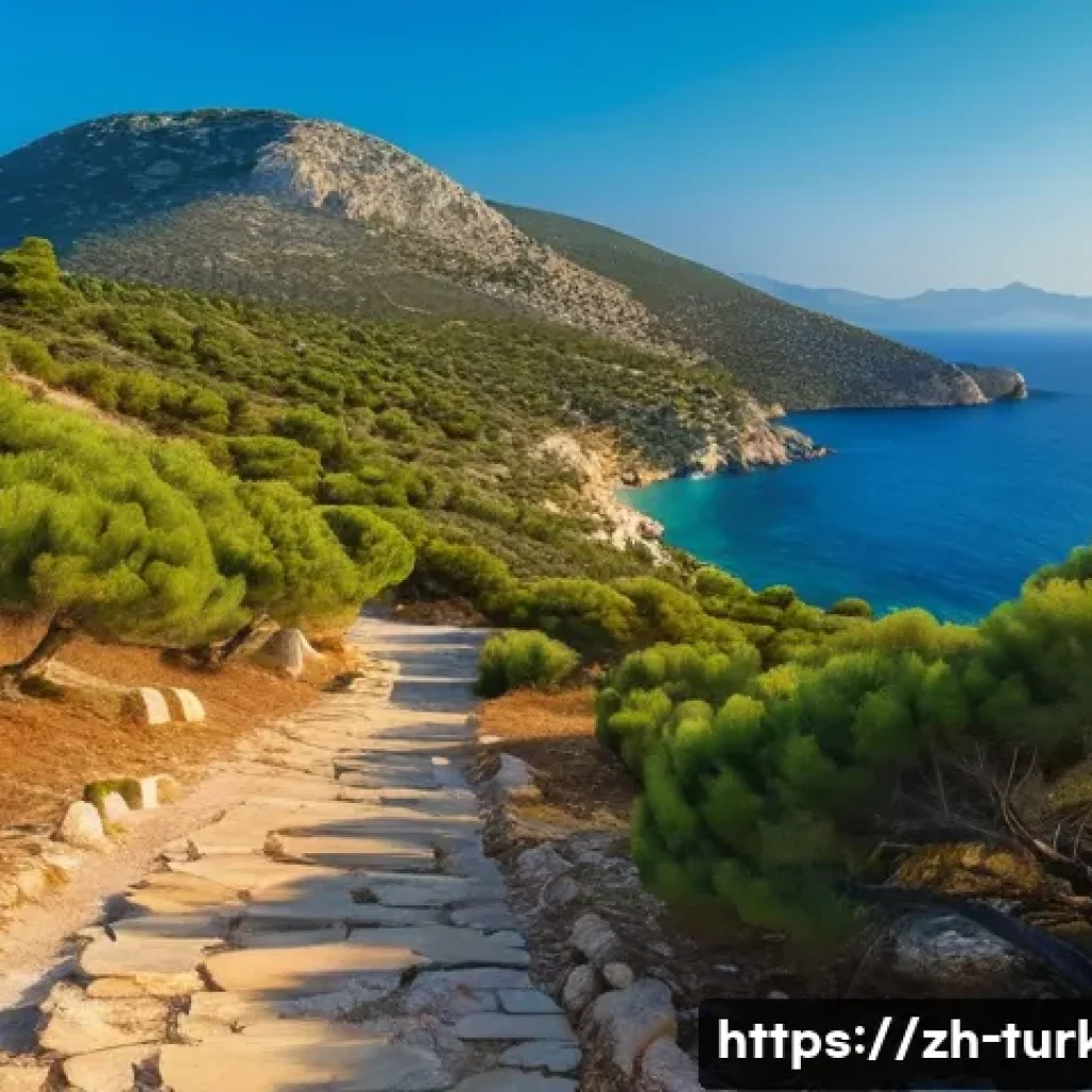 튀르키예의 주요 하이킹 트레일 - **Lycian Way Coastal Sunset Hike**
A realistic, high-definition photograph capturing a female hi...