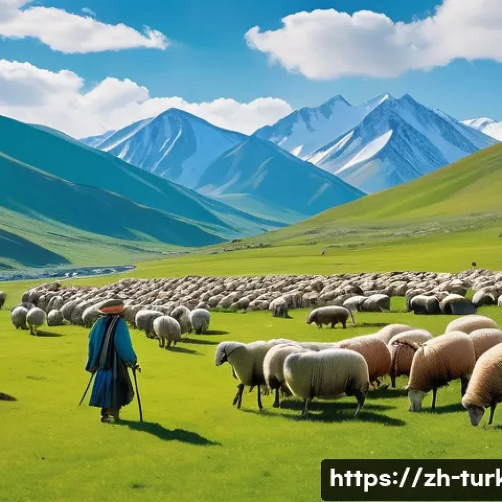 튀르키예 유목민 생활 방식 - A vibrant scene depicting nomadic herders during the spring-summer transition, carefully selecting a...