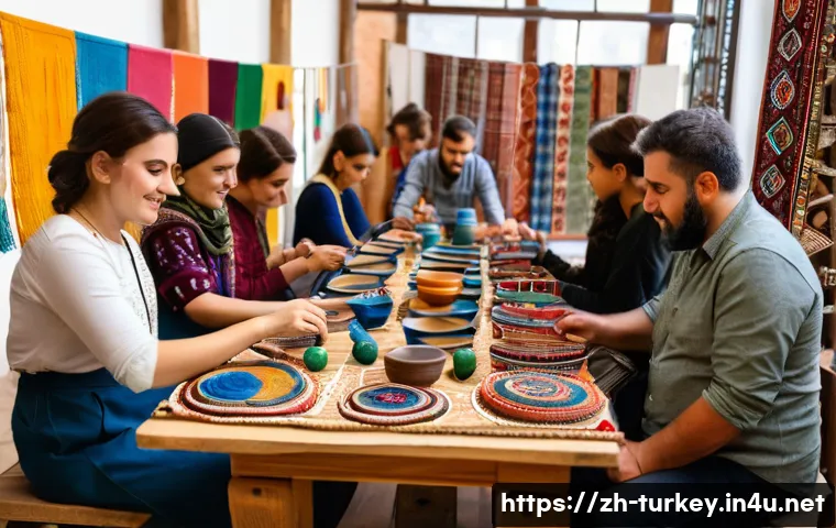 튀르키예에서의 인기 워크샵 - A vibrant workshop scene showcasing young adults engaging in traditional and modern handicrafts in T...