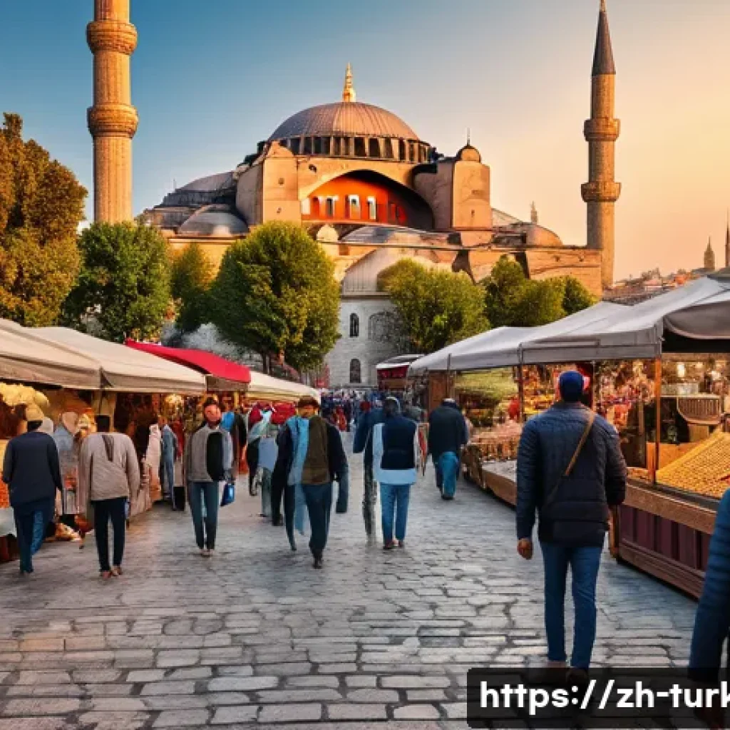 튀르키예에서의 인기 여행 프로그램 - A vibrant scene of Istanbul’s historic old city at sunset, featuring the majestic Hagia Sophia and t...