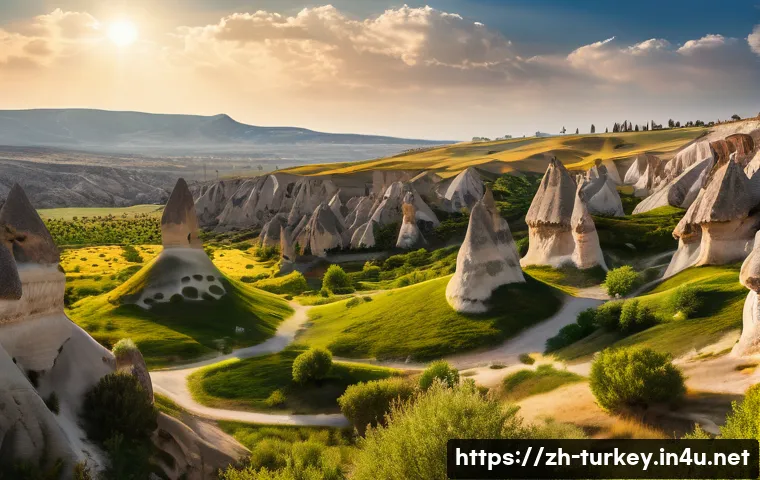 튀르키예 자연보호구역 탐험 - A breathtaking panoramic view of Cappadocia&rsquo;s unique volcanic rock formations known as &ldquo;fairy chimne...