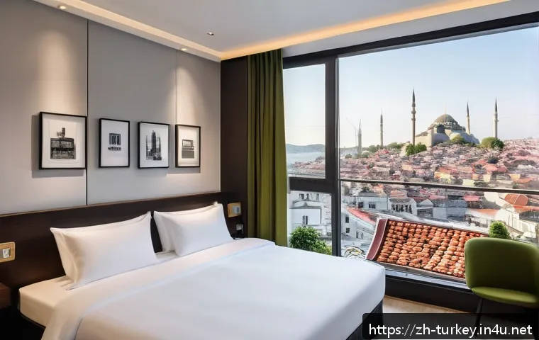 튀르키예 가성비 호텔 추천 - A modern boutique budget hotel room in Istanbul city center, featuring sleek minimalist design with ...