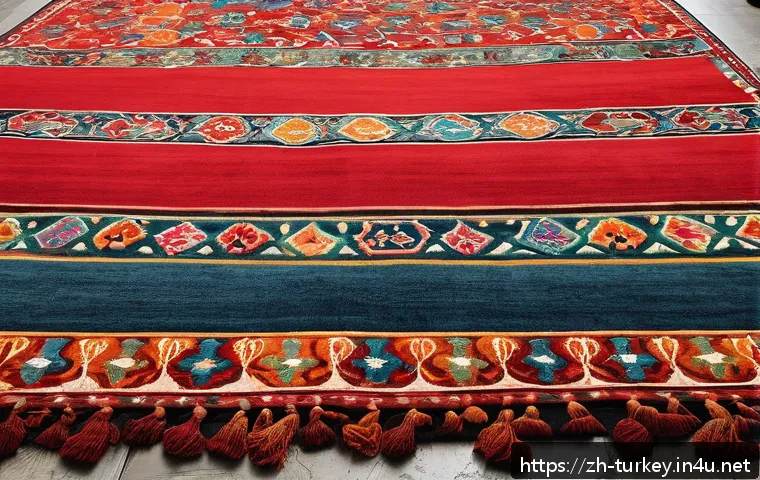 튀르키예의 주요 전통 공예 마켓 - A vibrant Turkish handmade carpet displayed in a traditional market setting, featuring intricate geo...