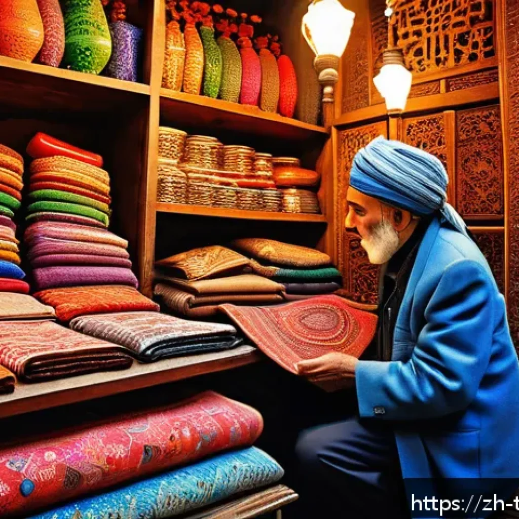 튀르키예 민속 마켓 탐방 - A vibrant Turkish folk market scene in Istanbul&rsquo;s Grand Bazaar, featuring an elderly artisan careful...