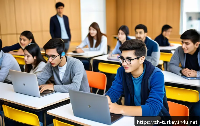 튀르키예 대학교와 유학 프로그램 - A vibrant university campus scene in Turkey showcasing a diverse group of international students att...