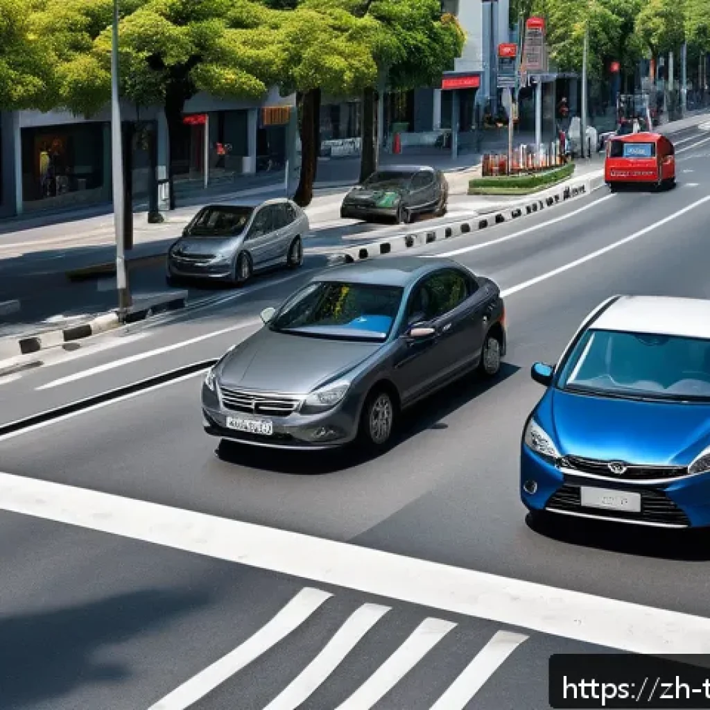 튀르키예 여행 중 교통사고 대처법 - A detailed urban Turkish traffic scene during daylight, showing a modern city street with clear traf...