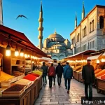 튀르키예 주요 관광지와 시간 관리법 - A vibrant street scene in Istanbul&rsquo;s historic Sultanahmet district during early morning, featuring t...