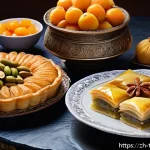 튀르키예의 전통적 명절 요리 - A festive Turkish holiday table beautifully arranged with traditional desserts such as baklava featu...