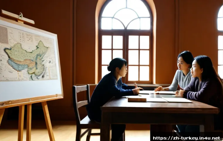 튀르키예에서의 예술과 인문학 강좌 - Photorealistic university art history seminar in Türkiye, a diverse group of adult students seated a...
